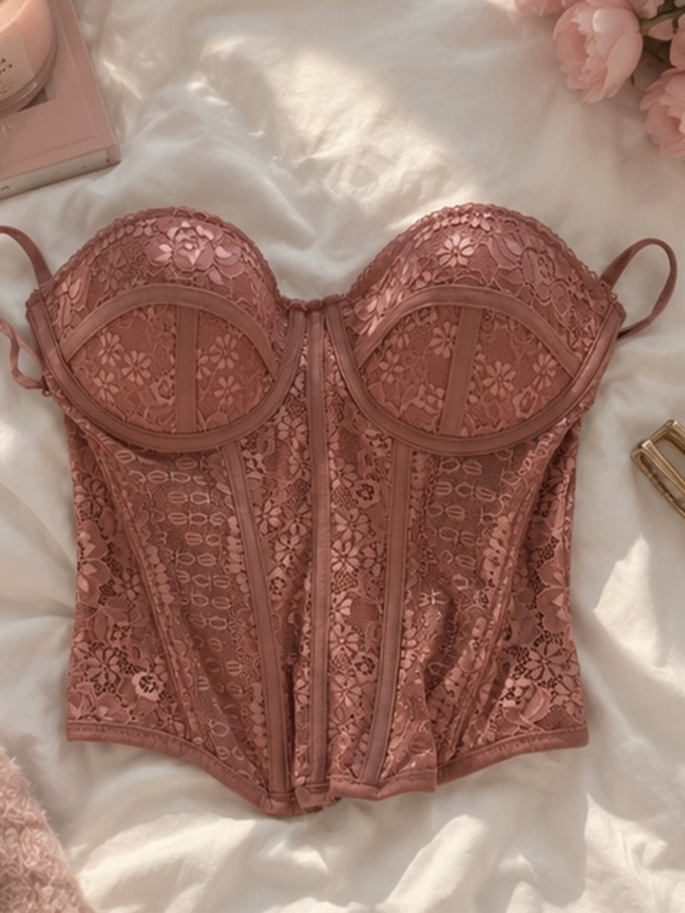 πΈbebe vintage Dusty Rose Lace Corset Top πΈ